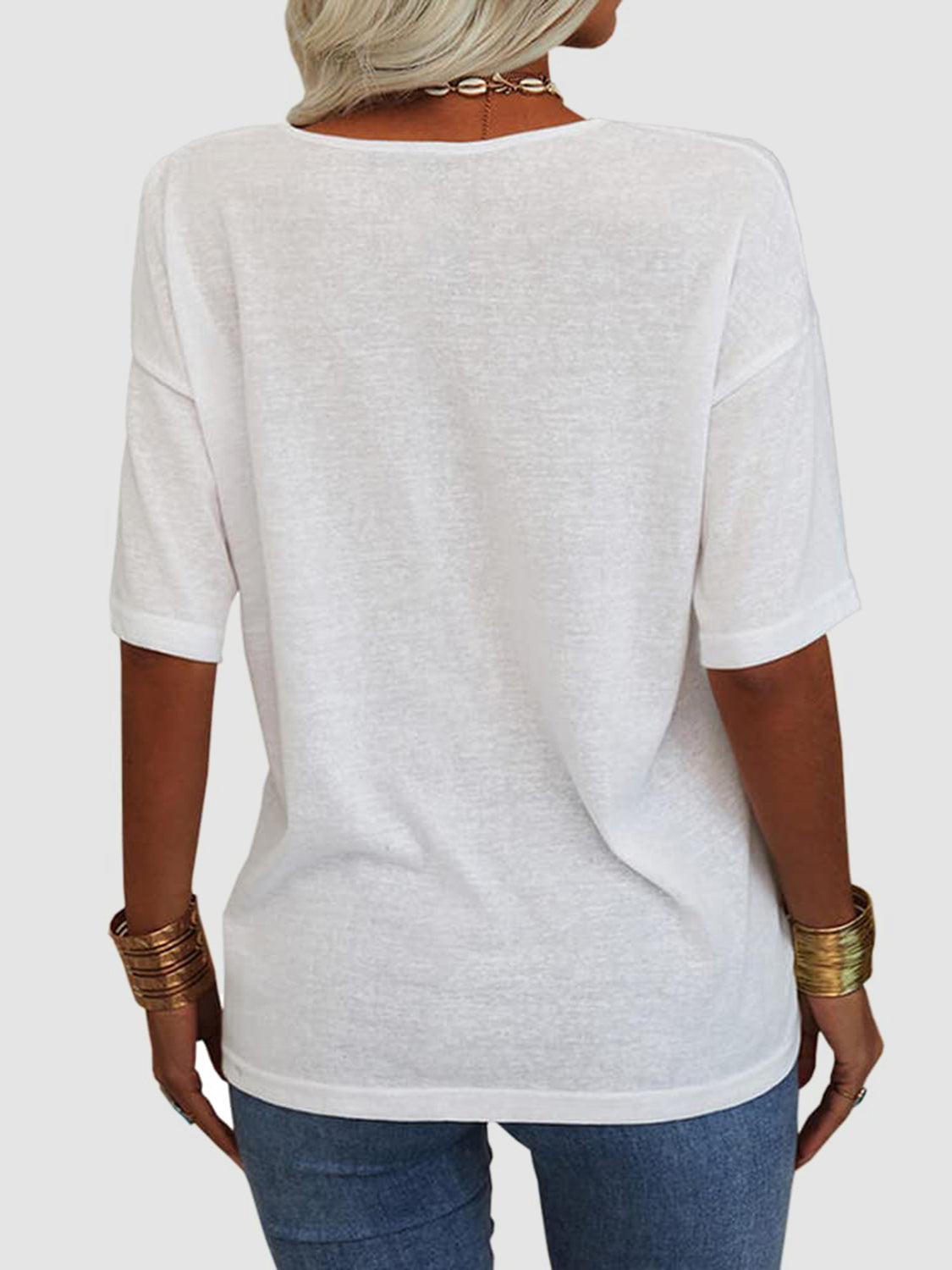 V-Neck Dropped Shoulder Half Sleeve T-Shirt