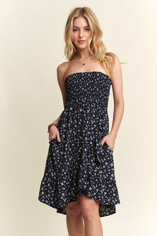 Women's ADORA Smocked Floral Tube Dress with Pockets