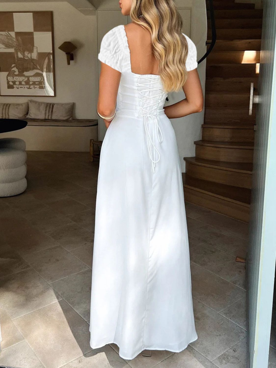 Devine Sweetheart Neck Short Sleeve Maxi Dress