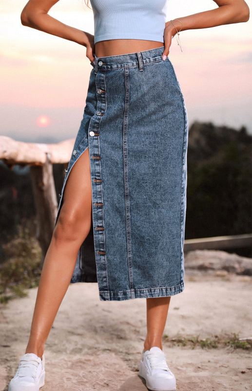 Irregular Split Denim High Waist Skirt