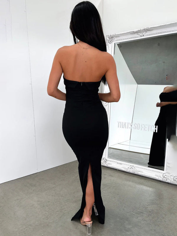 Sexy tube top long dress slit cocktail dress backless long dress