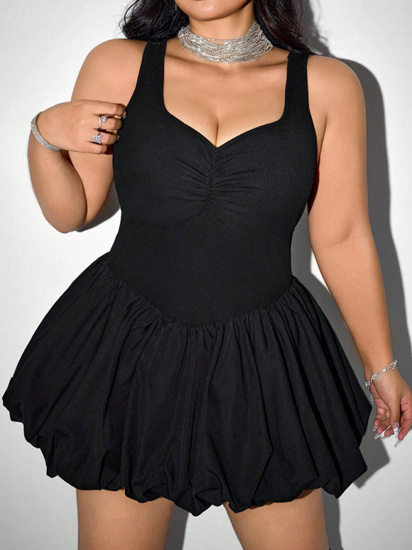 Plus size women's sleeveless dress high waist suspender short dress