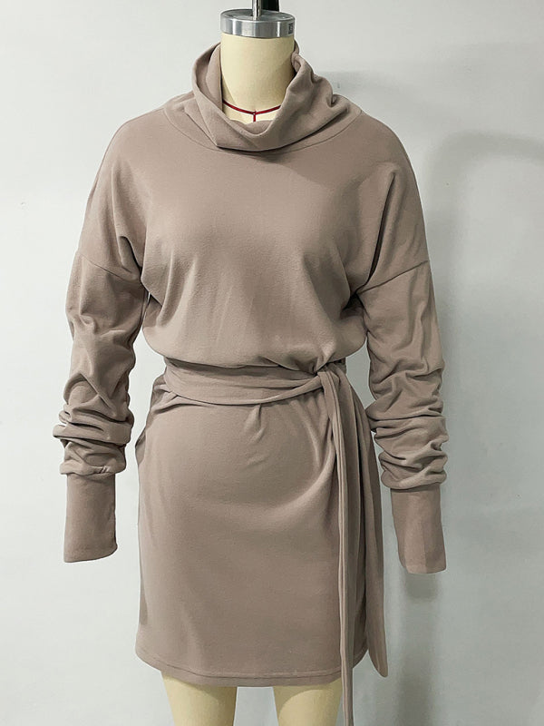 Casual women's pullover double collar one-step dress